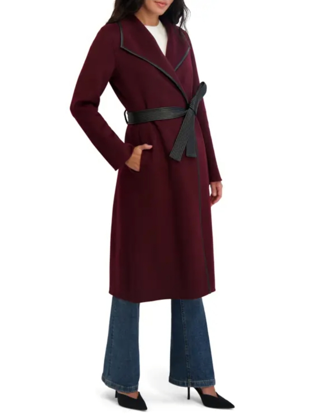 NWT Tahari Womens  Juliette Wool-Blend Wrap Coat, Medium